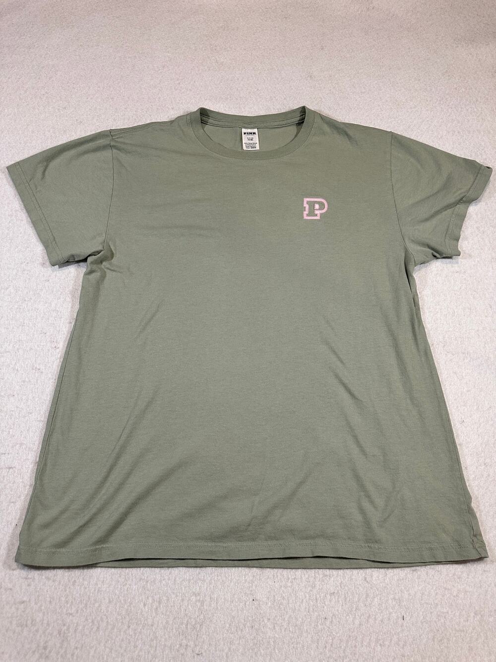 Victoria’s Secret PINK Sage Green Logo Graphic Tee Shirt Pink Embroidered S